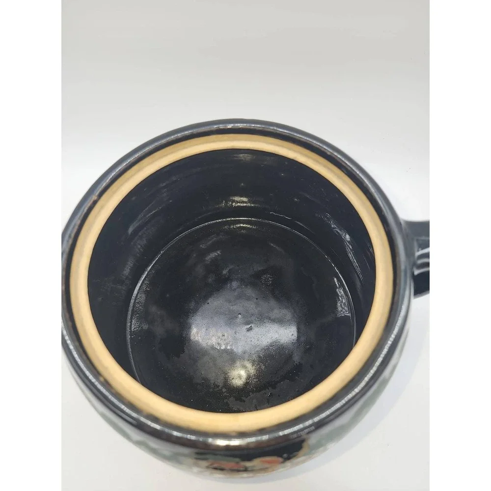 Vintage Black Ceramic Hand Painted Grape Bean Pot Cookie Jar with Lid 2 Handle